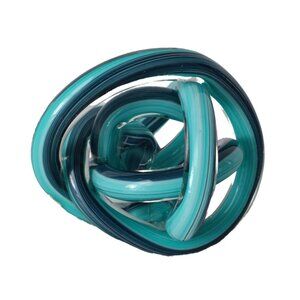 Vintage Art Glass Twisted Infinity Knot Blue Hand Blown Paperweight